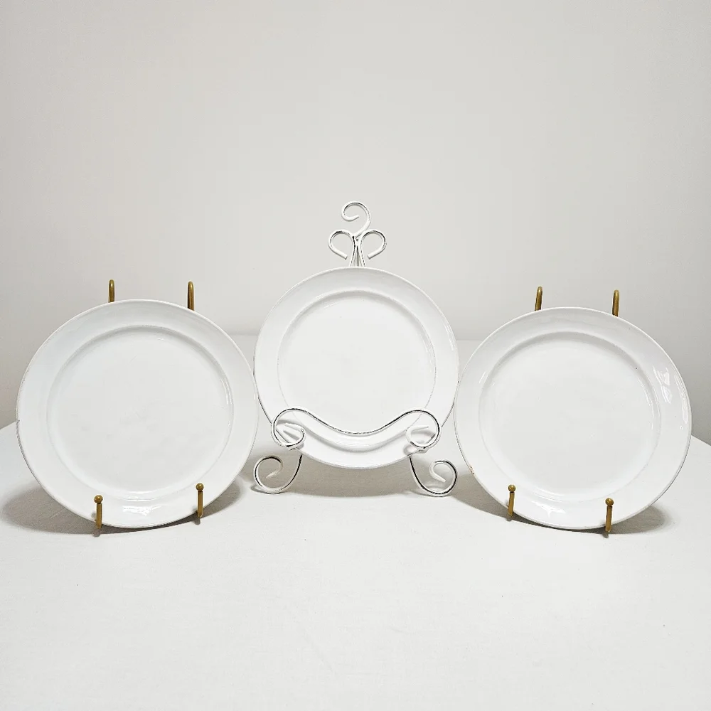 Pottery Barn Cambria Stone (3) Salad Plates Handcrafted Rustic Trim White 9.5